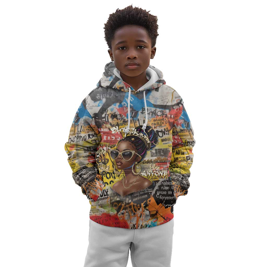 Black Her Story Graffiti Queen Kid Hoodie Black Woman Empowerment - Wonder Print Shop