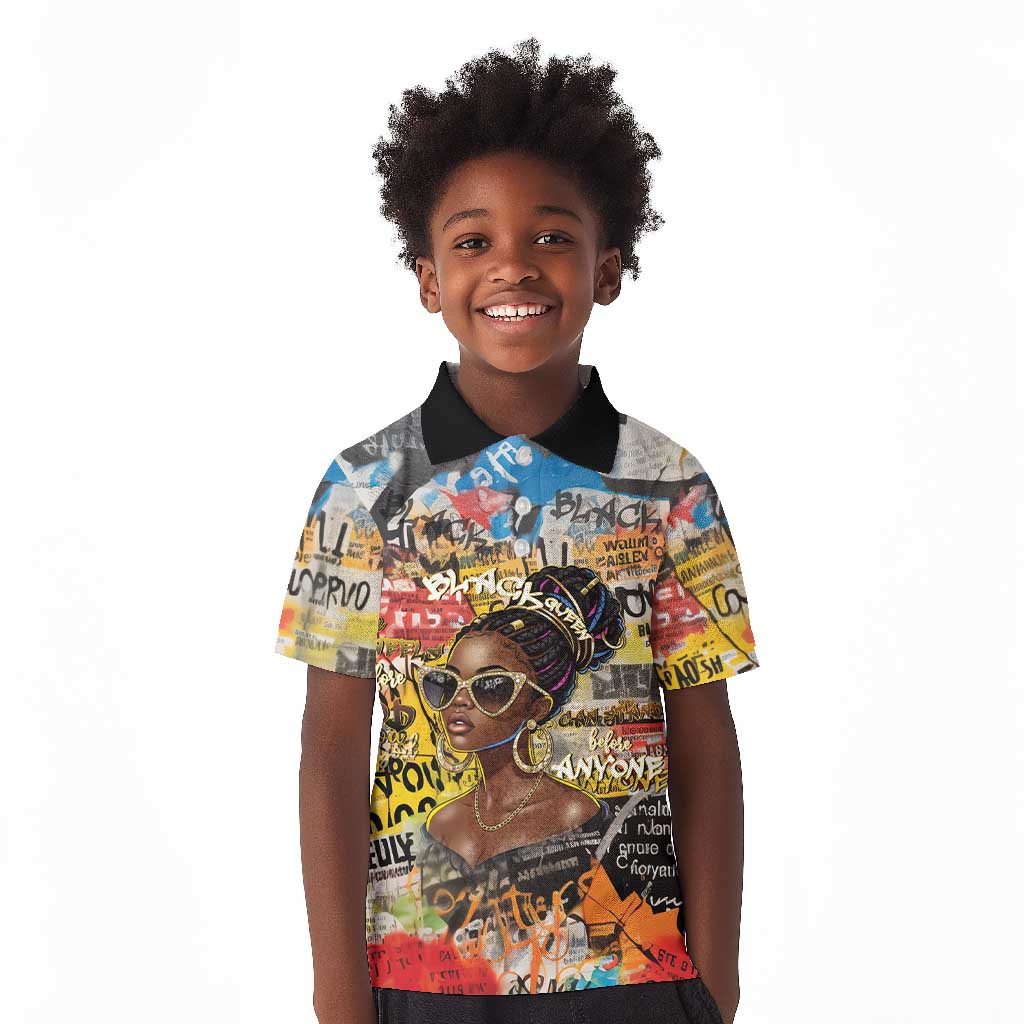 Black Her Story Graffiti Queen Kid Polo Shirt Black Woman Empowerment - Wonder Print Shop