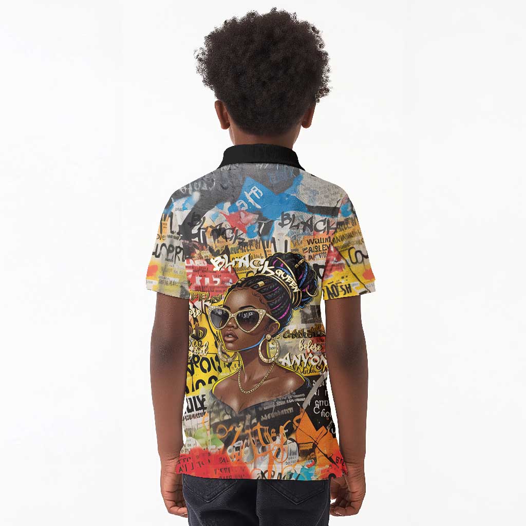 Black Her Story Graffiti Queen Kid Polo Shirt Black Woman Empowerment - Wonder Print Shop
