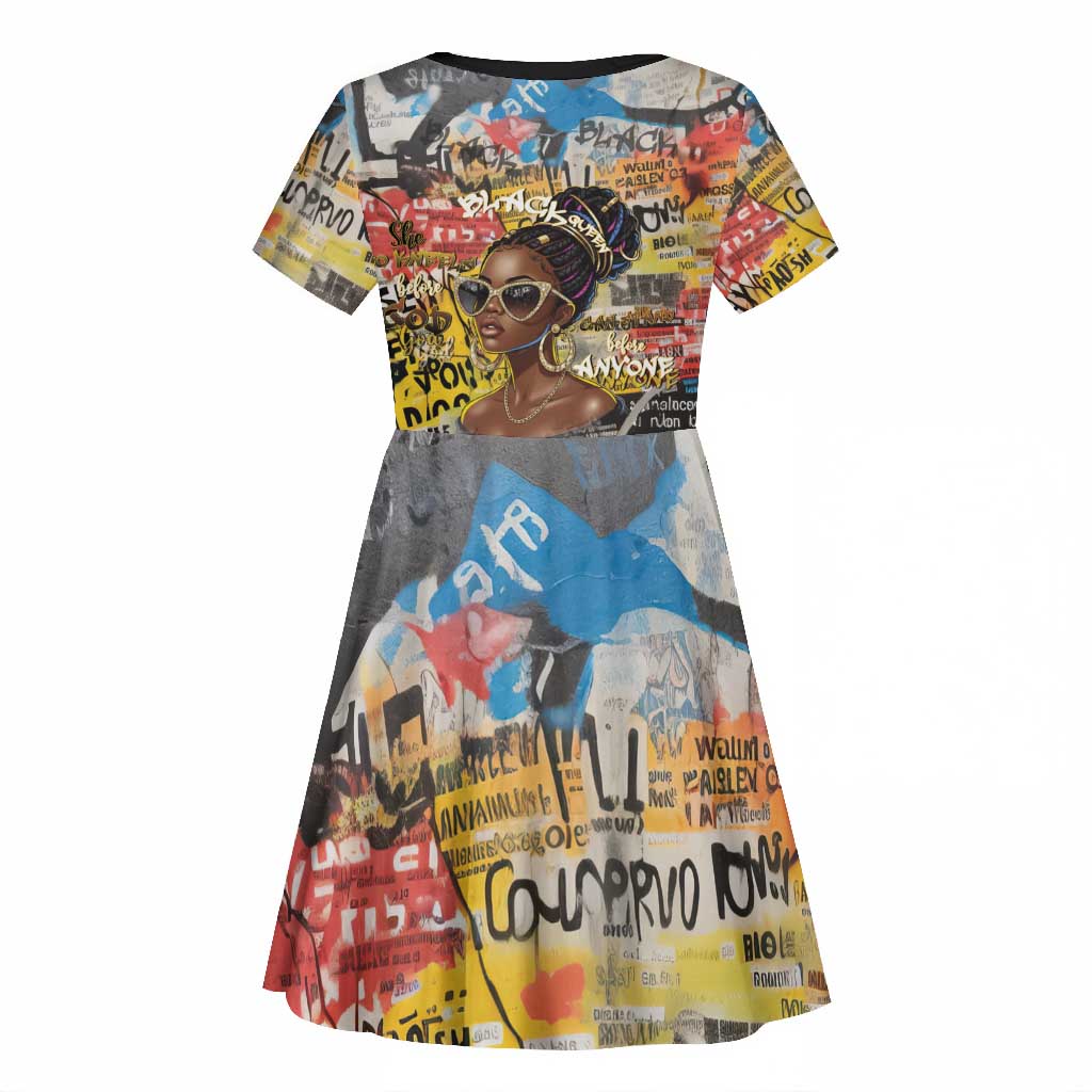 Black Her Story Graffiti Queen Kid Short Sleeve Dress Black Woman Empowerment - Wonder Print Shop