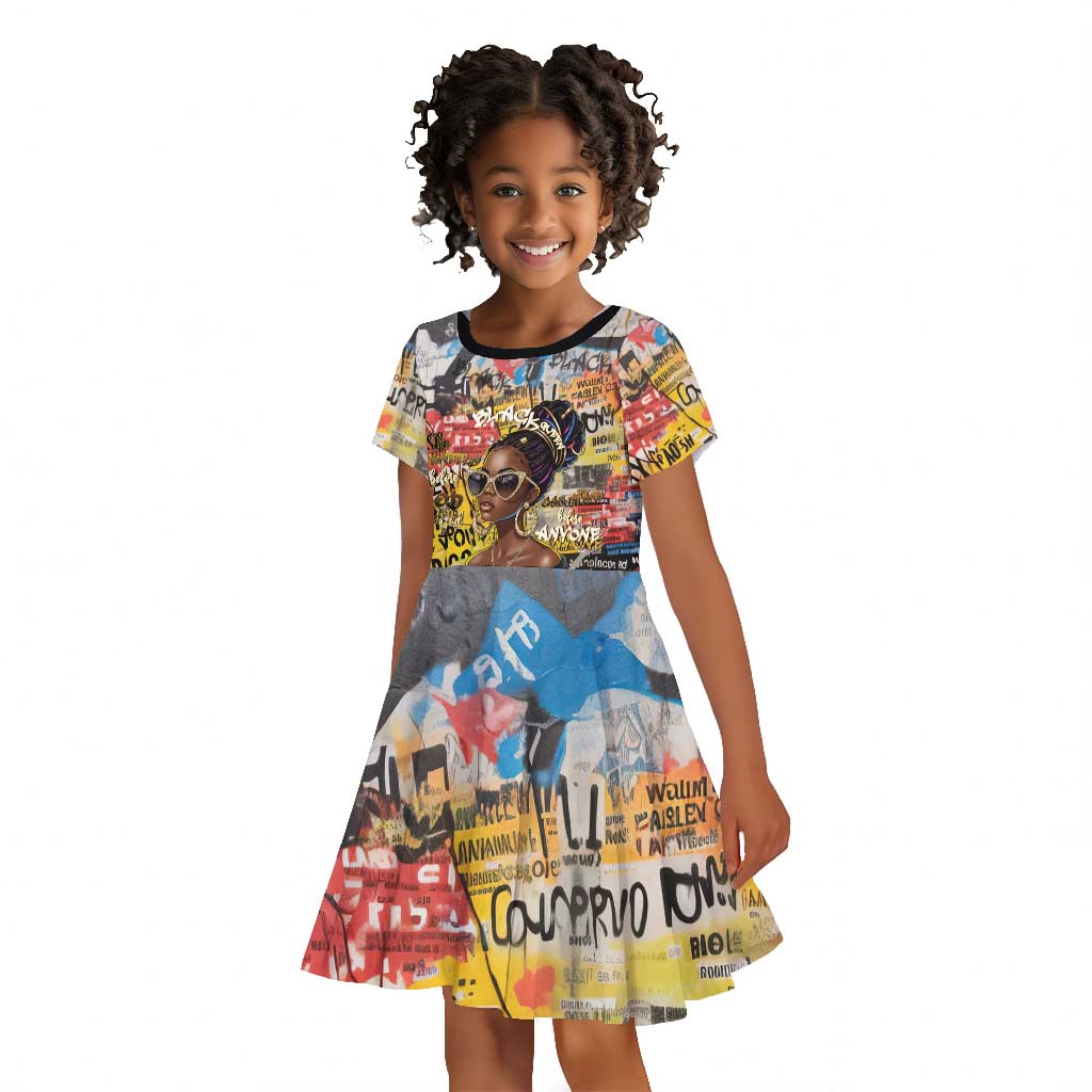Black Her Story Graffiti Queen Kid Short Sleeve Dress Black Woman Empowerment - Wonder Print Shop