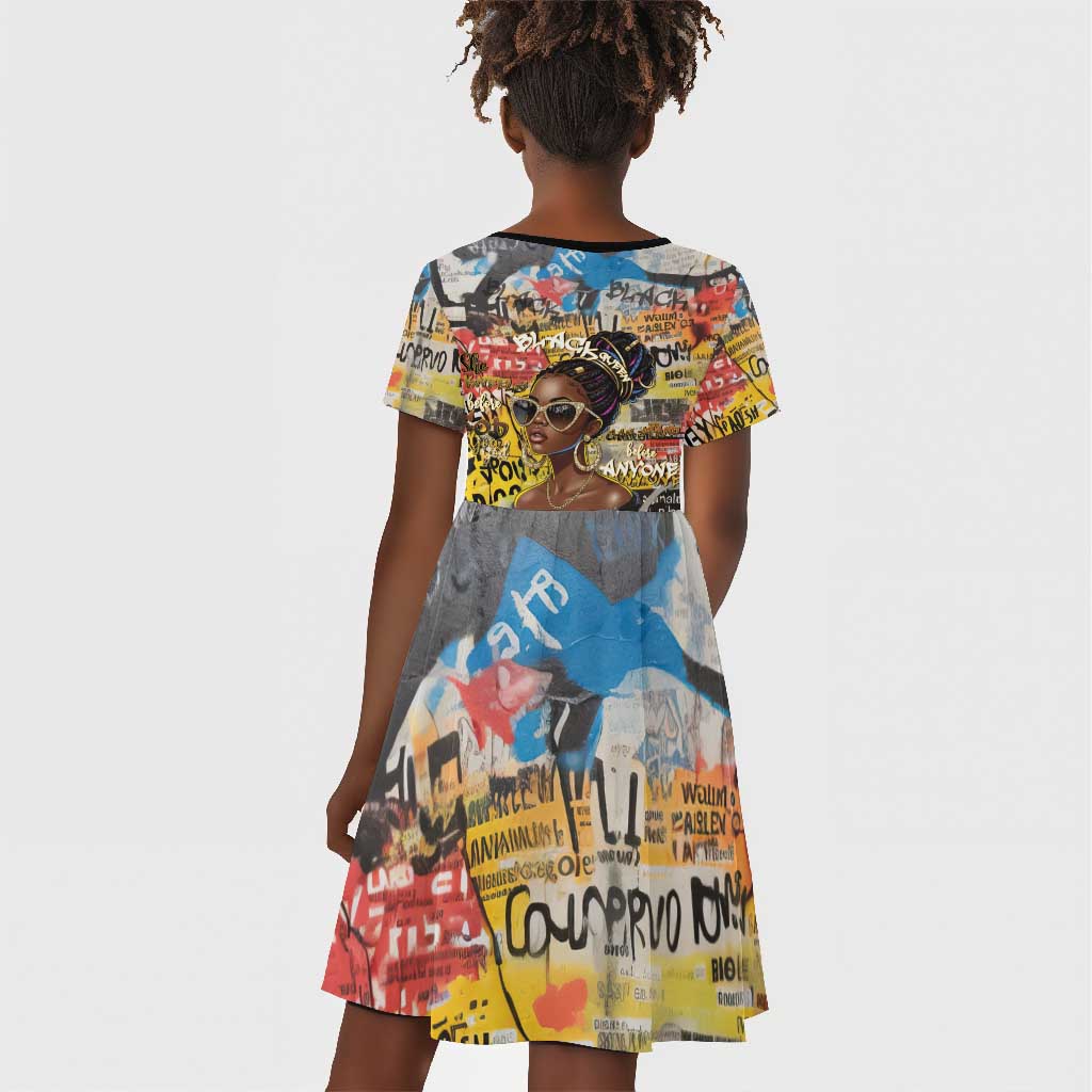Black Her Story Graffiti Queen Kid Short Sleeve Dress Black Woman Empowerment - Wonder Print Shop