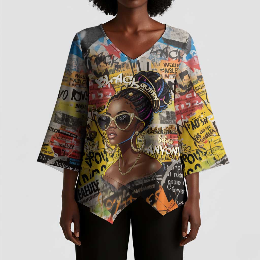 Black Her Story Graffiti Queen Kimono Sleeve Blouse Black Woman Empowerment - Wonder Print Shop