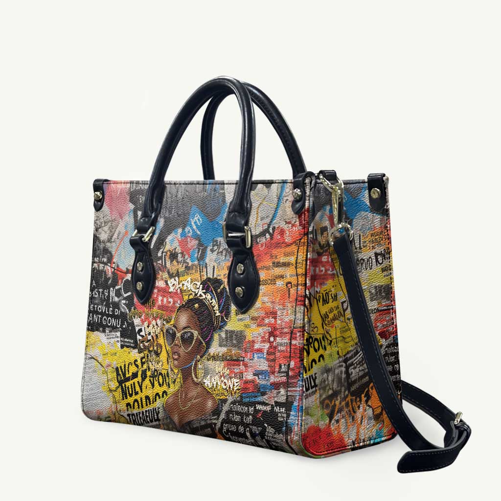 Black Her Story Graffiti Queen Leather Bag Black Woman Empowerment - Wonder Print Shop