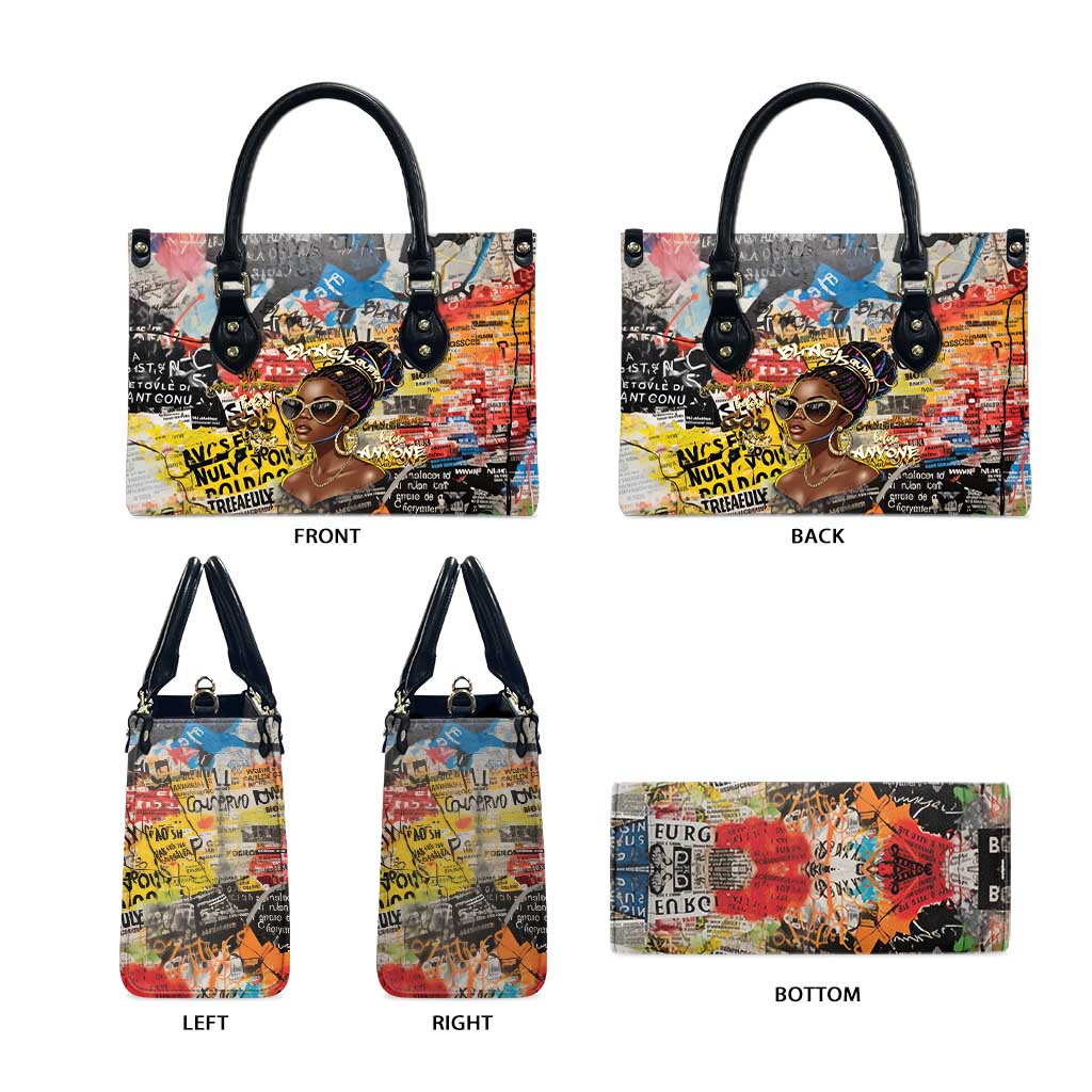 Black Her Story Graffiti Queen Leather Bag Black Woman Empowerment - Wonder Print Shop