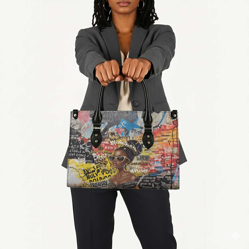 Black Her Story Graffiti Queen Leather Bag Black Woman Empowerment - Wonder Print Shop