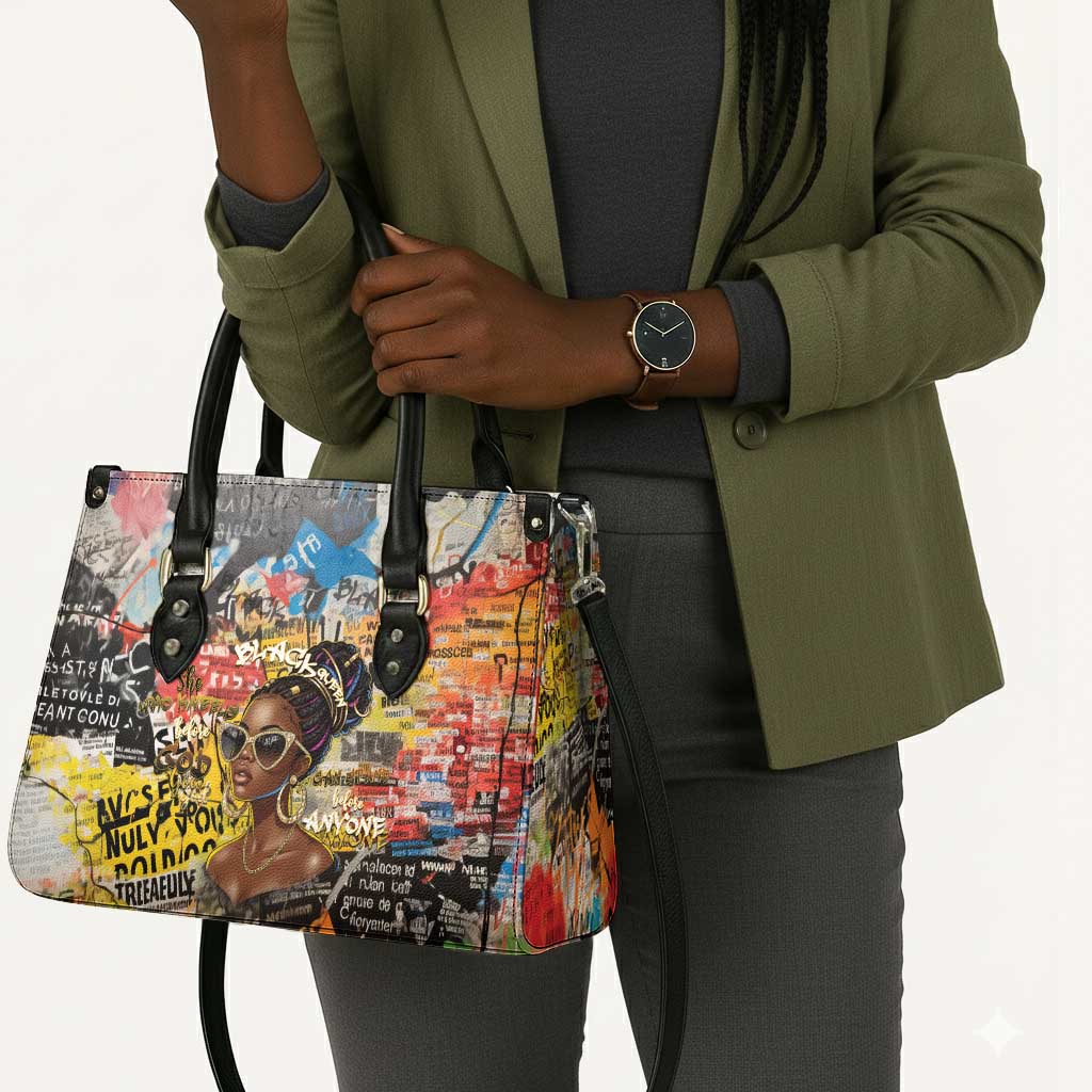 Black Her Story Graffiti Queen Leather Bag Black Woman Empowerment - Wonder Print Shop
