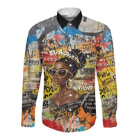 Black Her Story Graffiti Queen Long Sleeve Button Shirt Black Woman Empowerment - Wonder Print Shop