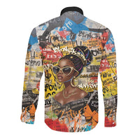 Black Her Story Graffiti Queen Long Sleeve Button Shirt Black Woman Empowerment - Wonder Print Shop