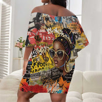 Black Her Story Graffiti Queen Off Shoulder Short Dress Black Woman Empowerment - Wonder Print Shop
