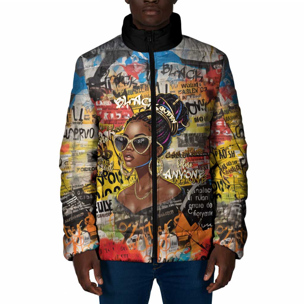 Black Her Story Graffiti Queen Padded Jacket Black Woman Empowerment - Wonder Print Shop
