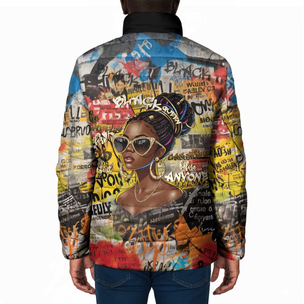 Black Her Story Graffiti Queen Padded Jacket Black Woman Empowerment - Wonder Print Shop