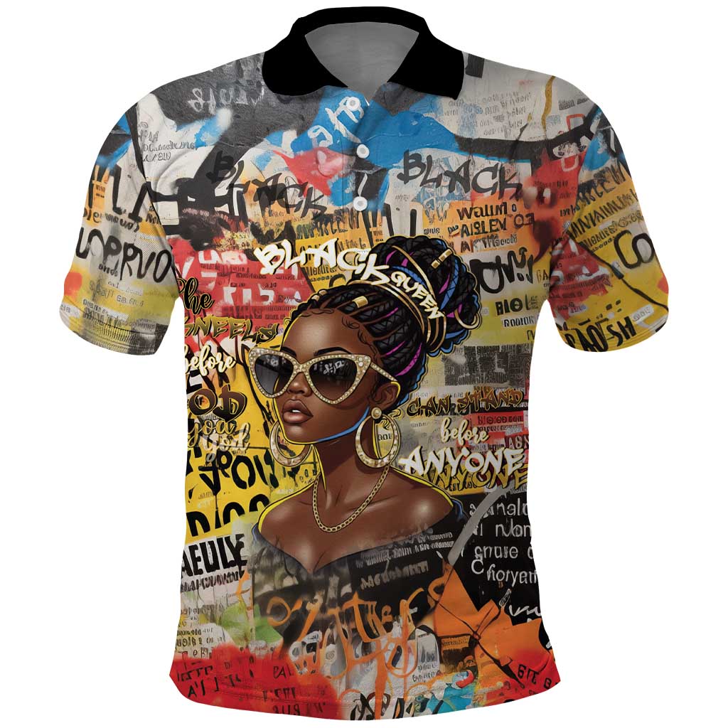 Black Her Story Graffiti Queen Polo Shirt Black Woman Empowerment - Wonder Print Shop