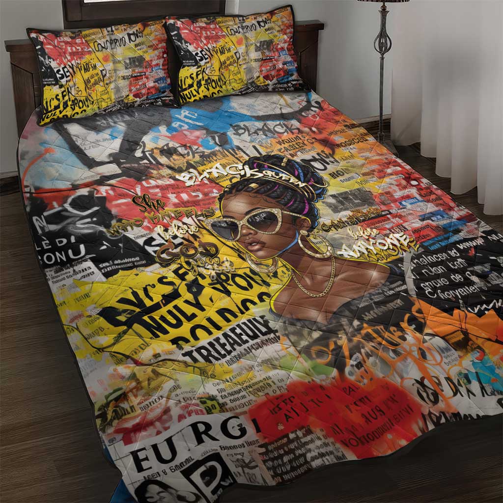 Black Her Story Graffiti Queen Quilt Bed Set Black Woman Empowerment - Wonder Print Shop