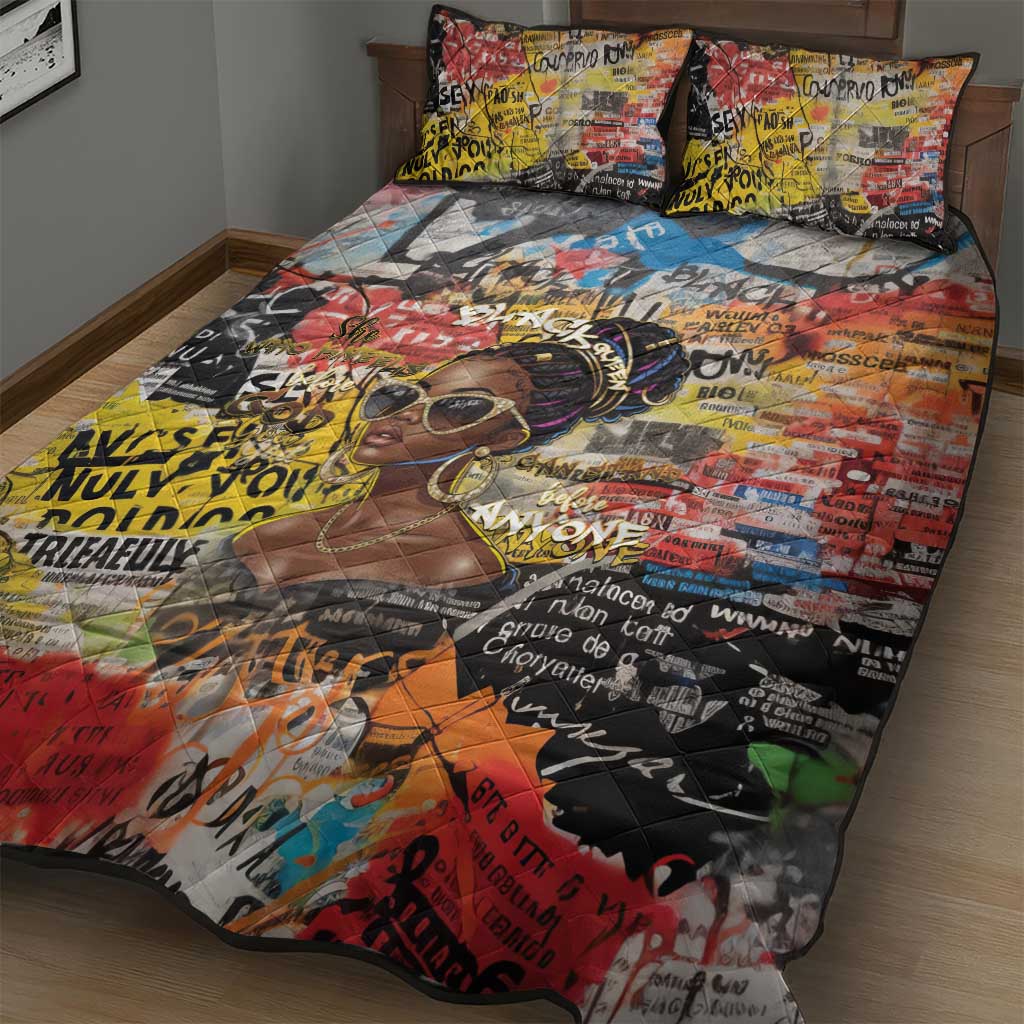 Black Her Story Graffiti Queen Quilt Bed Set Black Woman Empowerment - Wonder Print Shop