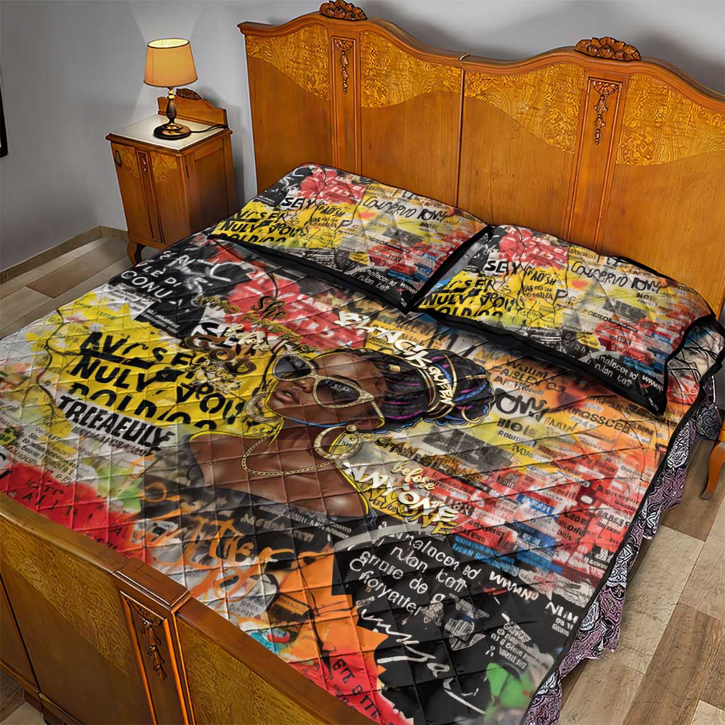 Black Her Story Graffiti Queen Quilt Bed Set Black Woman Empowerment - Wonder Print Shop