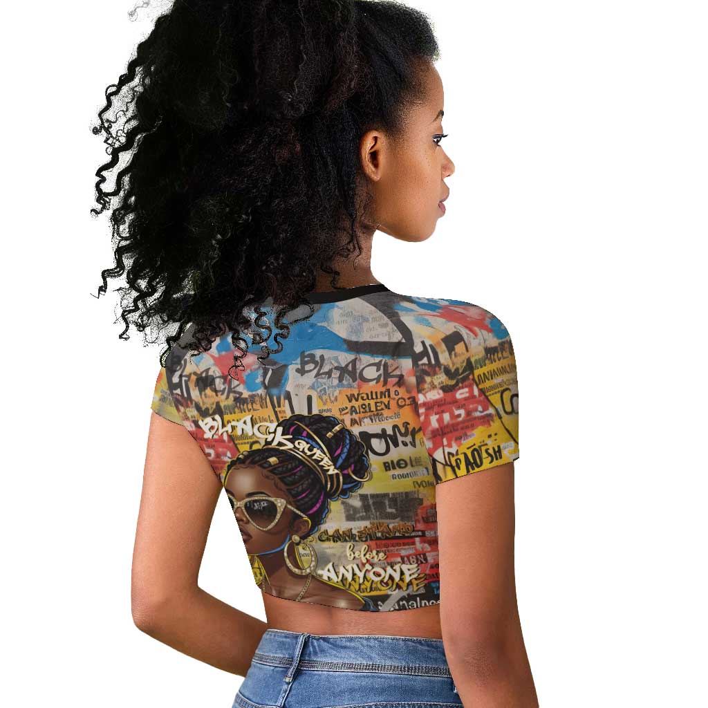 Black Her Story Graffiti Queen Raglan Cropped T shirt Black Woman Empowerment - Wonder Print Shop