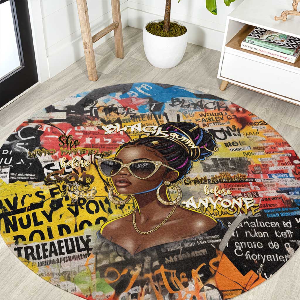 Black Her Story Graffiti Queen Round Carpet Black Woman Empowerment - Wonder Print Shop