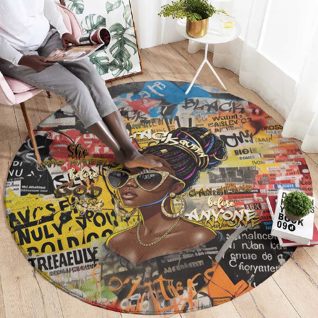 Black Her Story Graffiti Queen Round Carpet Black Woman Empowerment - Wonder Print Shop