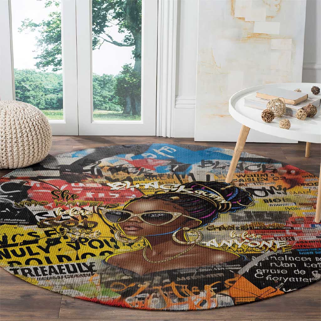 Black Her Story Graffiti Queen Round Carpet Black Woman Empowerment - Wonder Print Shop