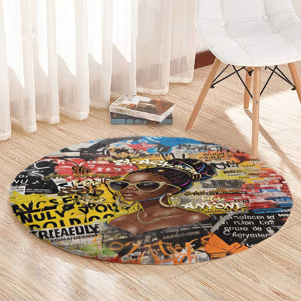 Black Her Story Graffiti Queen Round Carpet Black Woman Empowerment - Wonder Print Shop
