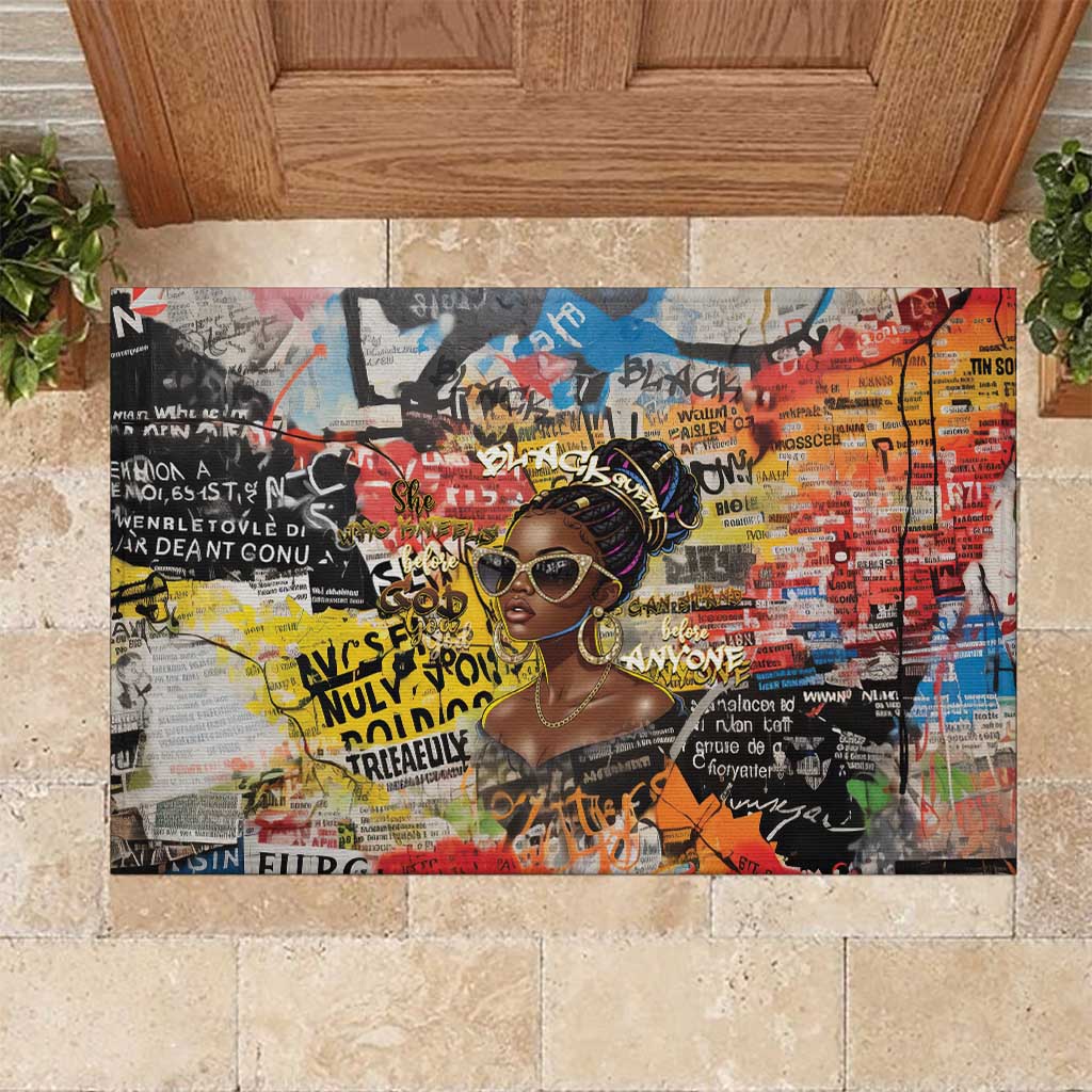 Black Her Story Graffiti Queen Rubber Doormat Black Woman Empowerment - Wonder Print Shop
