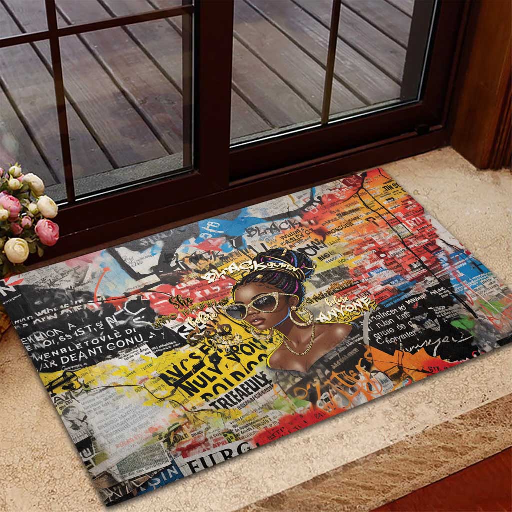 Black Her Story Graffiti Queen Rubber Doormat Black Woman Empowerment - Wonder Print Shop