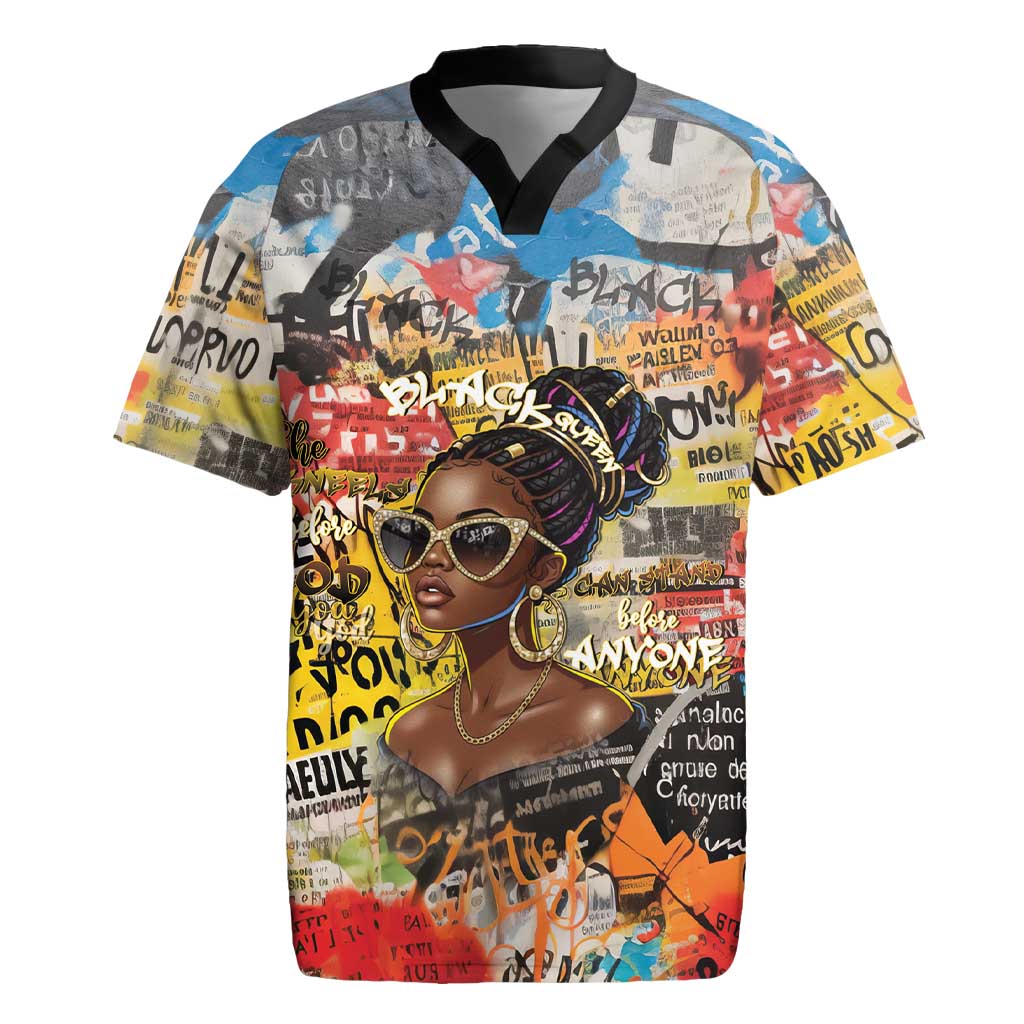Black Her Story Graffiti Queen Rugby Jersey Black Woman Empowerment - Wonder Print Shop