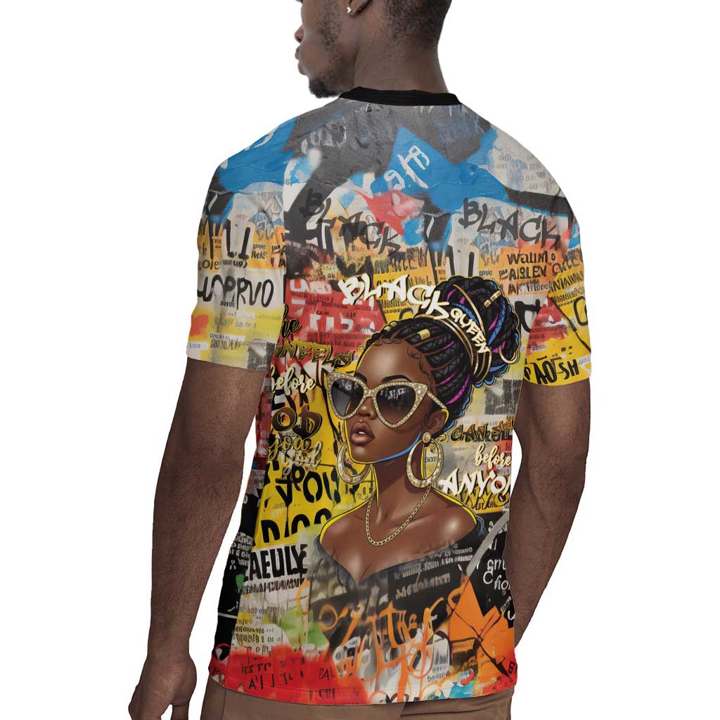 Black Her Story Graffiti Queen Rugby Jersey Black Woman Empowerment - Wonder Print Shop