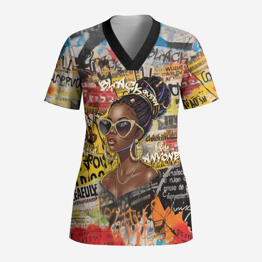 Black Her Story Graffiti Queen Scrub Top Black Woman Empowerment - Wonder Print Shop