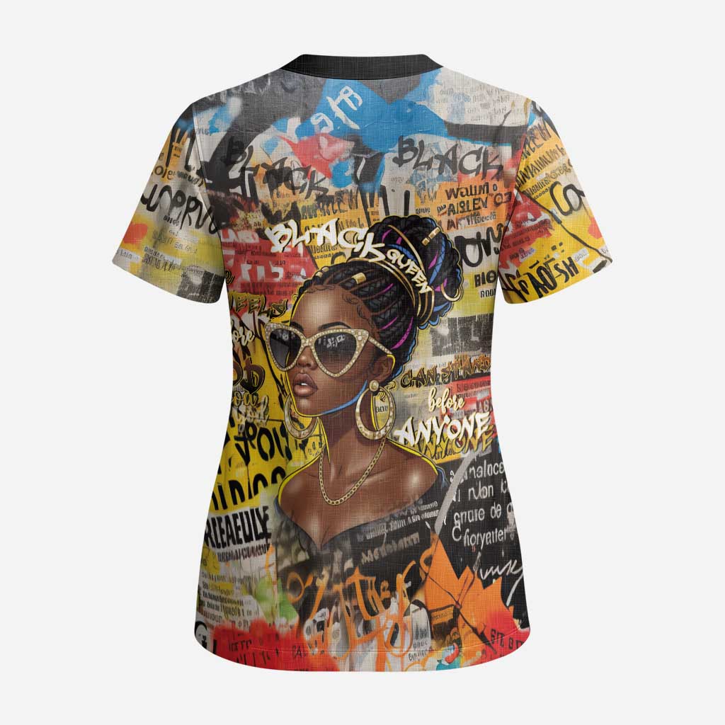 Black Her Story Graffiti Queen Scrub Top Black Woman Empowerment - Wonder Print Shop