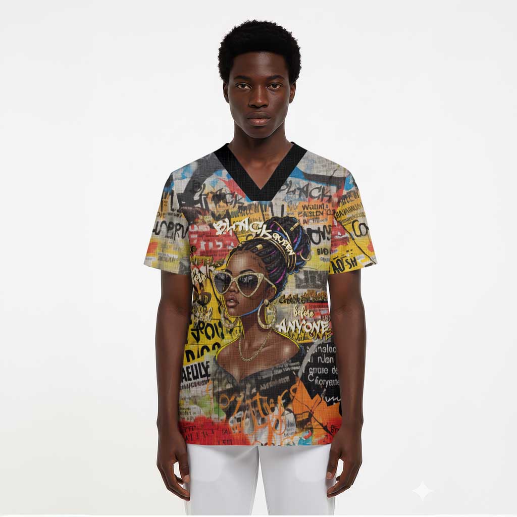 Black Her Story Graffiti Queen Scrub Top Black Woman Empowerment - Wonder Print Shop