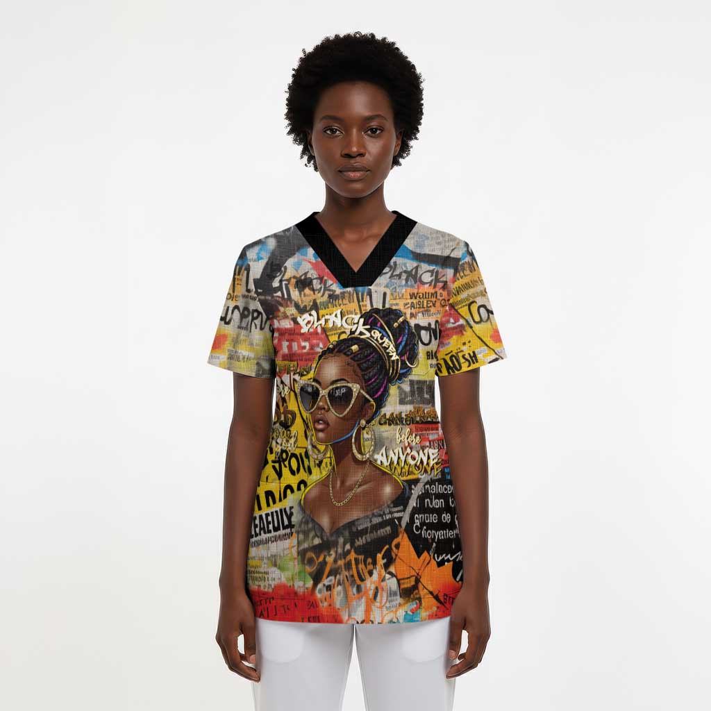 Black Her Story Graffiti Queen Scrub Top Black Woman Empowerment - Wonder Print Shop