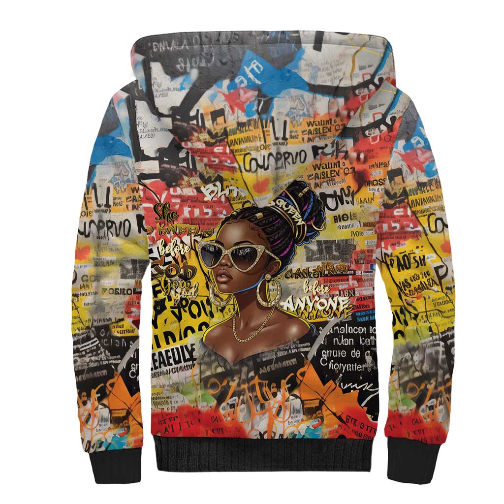Black Her Story Graffiti Queen Sherpa Hoodie Black Woman Empowerment - Wonder Print Shop