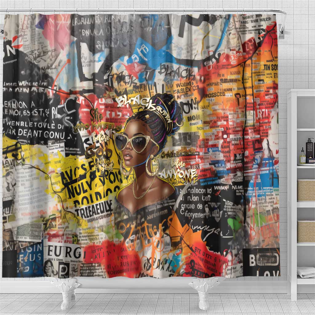 Black Her Story Graffiti Queen Shower Curtain Black Woman Empowerment - Wonder Print Shop