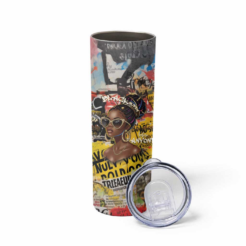 Black Her Story Graffiti Queen Skinny Tumbler Black Woman Empowerment - Wonder Print Shop