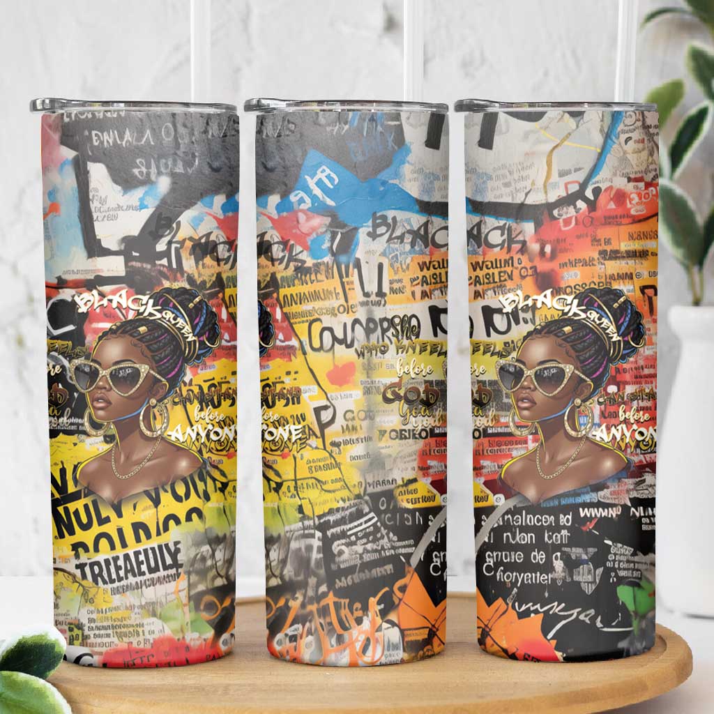 Black Her Story Graffiti Queen Skinny Tumbler Black Woman Empowerment - Wonder Print Shop