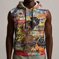 Black Her Story Graffiti Queen Sleeveless Hoodie Black Woman Empowerment - Wonder Print Shop