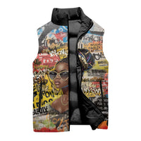 Black Her Story Graffiti Queen Sleeveless Puffer Jacket Black Woman Empowerment - Wonder Print Shop