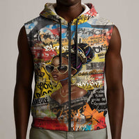 Black Her Story Graffiti Queen Sleeveless Zip Hoodie Black Woman Empowerment - Wonder Print Shop
