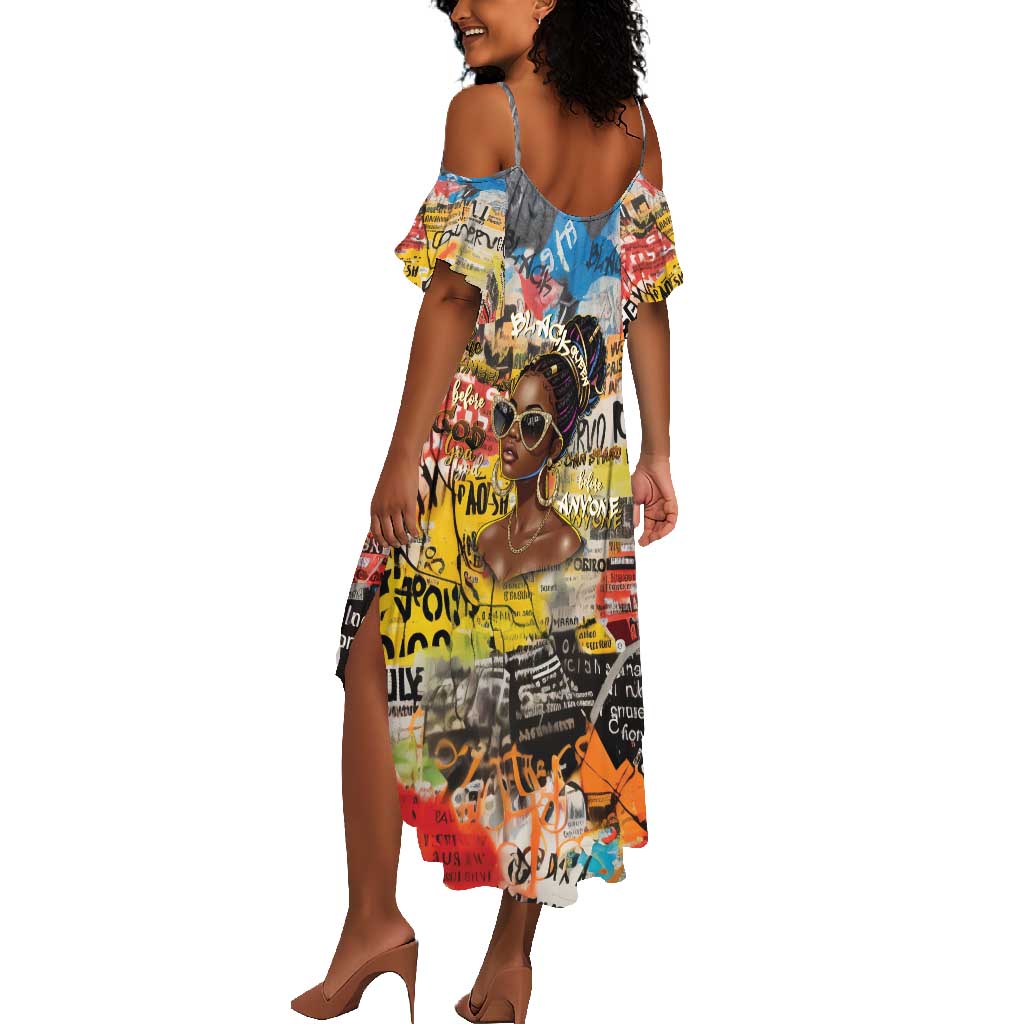 Black Her Story Graffiti Queen Summer Maxi Dress Black Woman Empowerment - Wonder Print Shop