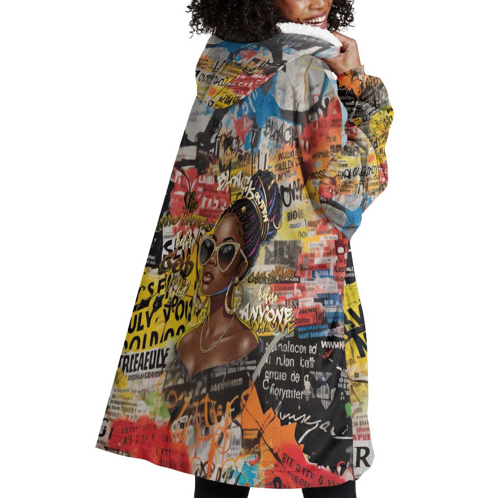 Black Her Story Graffiti Queen Wearable Blanket Hoodie Black Woman Empowerment - Wonder Print Shop