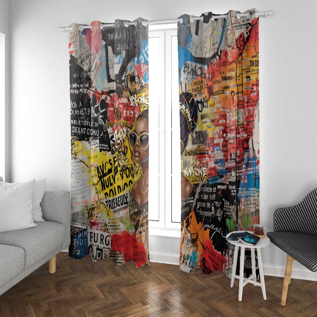 Black Her Story Graffiti Queen Window Curtain Black Woman Empowerment - Wonder Print Shop