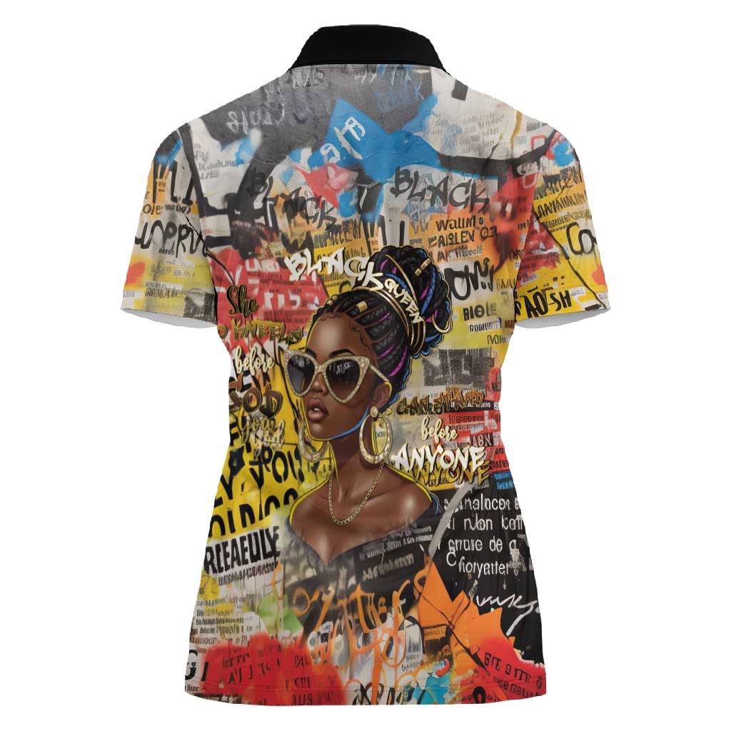 Black Her Story Graffiti Queen Women Polo Shirt Black Woman Empowerment - Wonder Print Shop