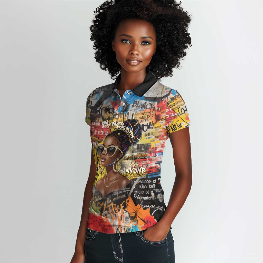 Black Her Story Graffiti Queen Women Polo Shirt Black Woman Empowerment - Wonder Print Shop