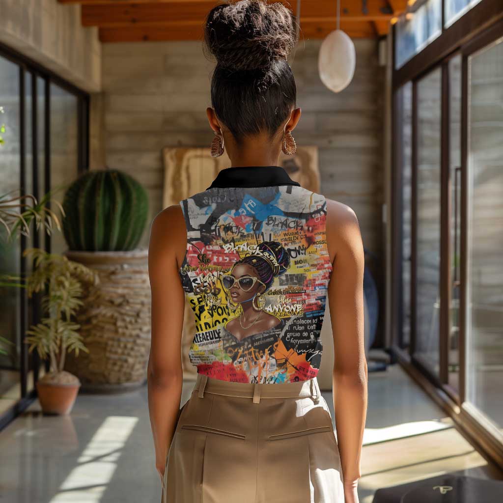 Black Her Story Graffiti Queen Women Sleeveless Polo Shirt Black Woman Empowerment - Wonder Print Shop