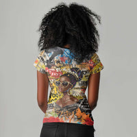 Black Her Story Graffiti Queen Women V-Neck T-Shirt Black Woman Empowerment - Wonder Print Shop
