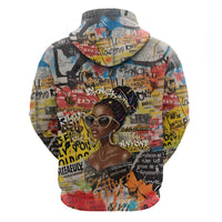 Black Her Story Graffiti Queen Zip Hoodie Black Woman Empowerment - Wonder Print Shop