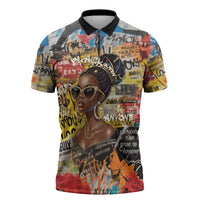 Black Her Story Graffiti Queen Zipper Polo Shirt Black Woman Empowerment - Wonder Print Shop