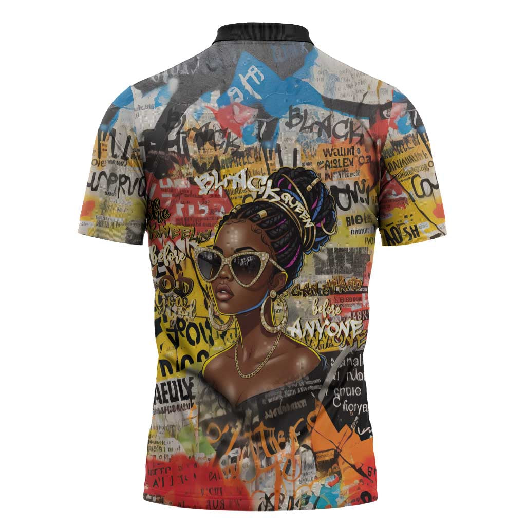 Black Her Story Graffiti Queen Zipper Polo Shirt Black Woman Empowerment - Wonder Print Shop